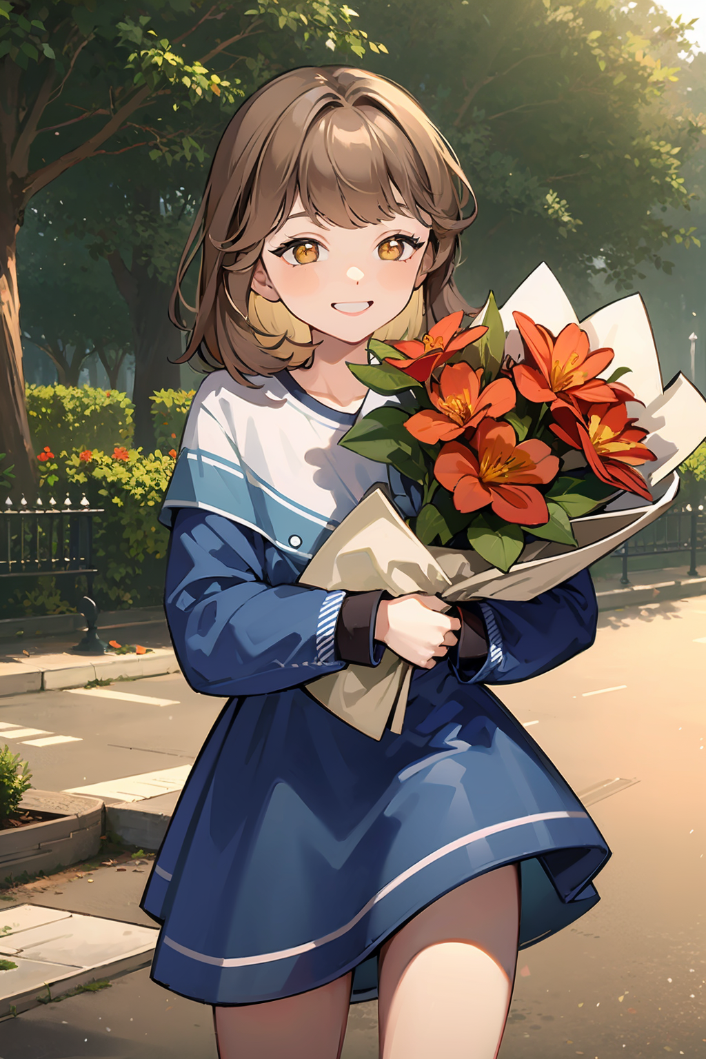 09412-2154230928-1girl, smile, _outdoors, _Holding a bunch of flowers,.png